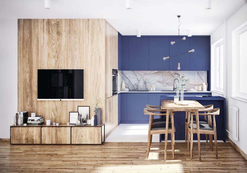 Duet idealny: drewno i niebieskie meble w projekcie BOLD Design