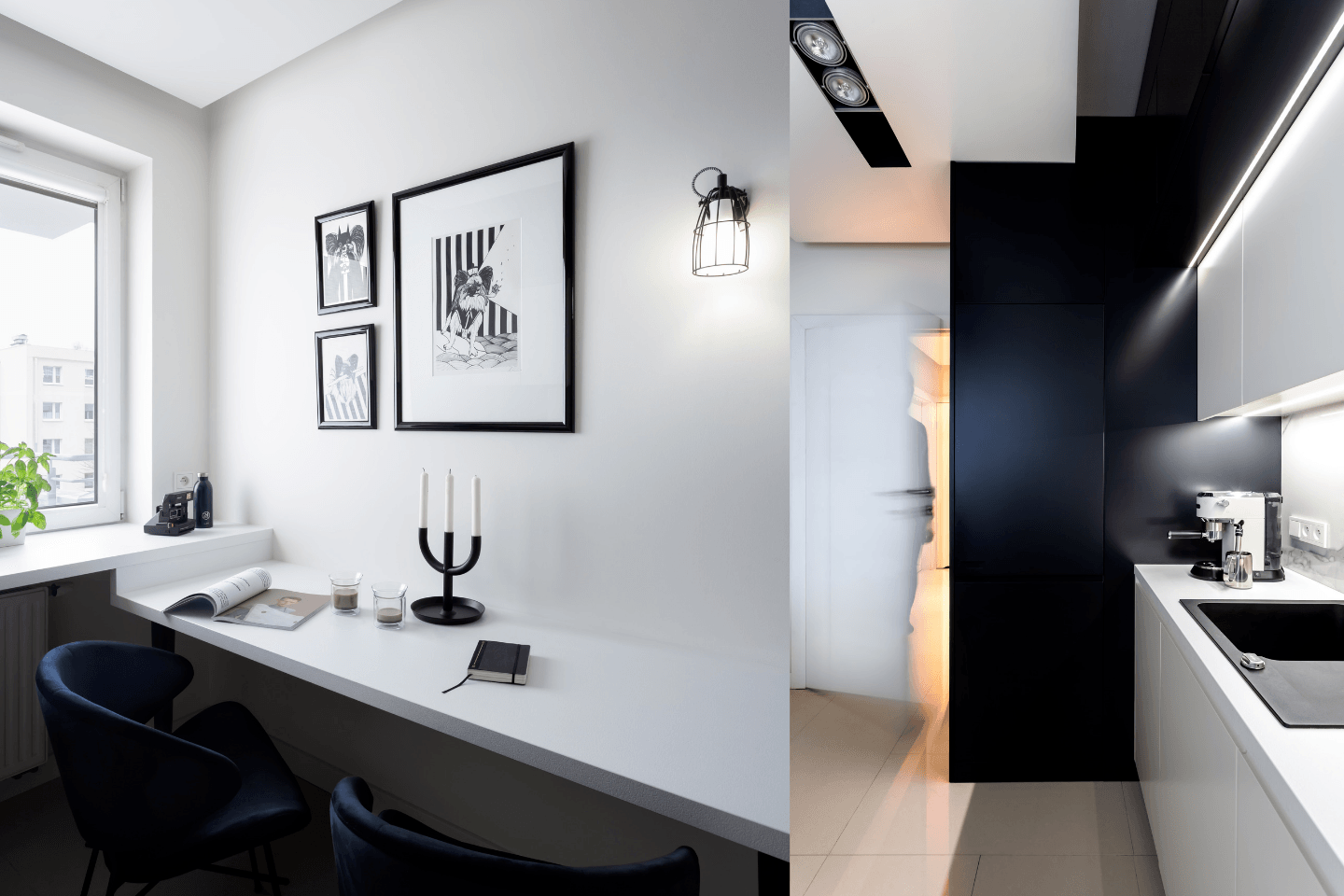 Monochromatyczna kuchnia w bloku projektu Besign Studio
