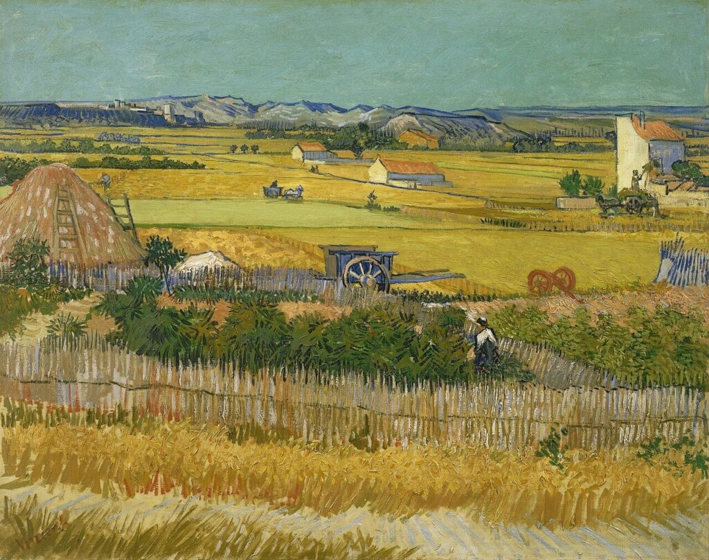 Vincent van Gogh - Żniwa w La Crau z Montmajour w tle