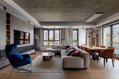 Nowoczesny salon z eleganckimi detalami i stylowym wystrojem.
