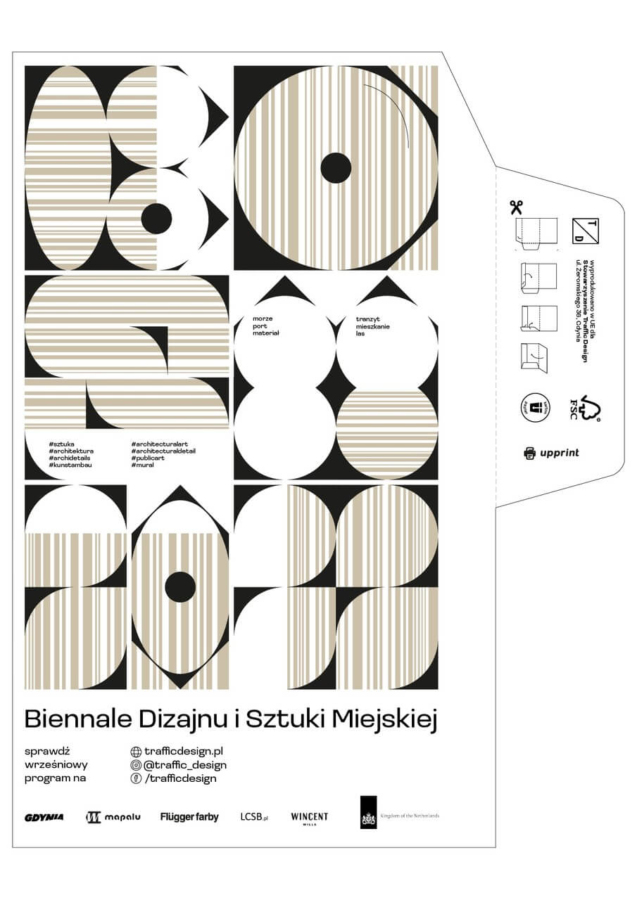 Geometryczny plakat Biennale Dizajnu i Sztuki Miejskiej.