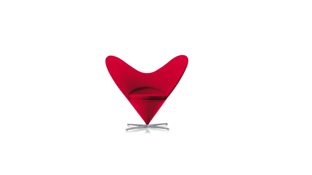 Czerwony fotel Heart Cone Chair zaprojektowany przez Vernera Pantona