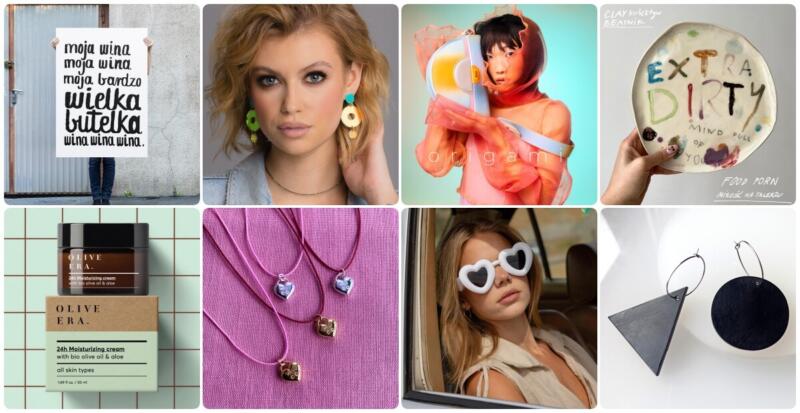 1. Plakat z napisem przy bramie, stylowy i nowoczesny.
2. Kobieta w kolorowych kolczykach, elegancki styl.
3. Osoba w futurystycznym stroju trzymająca torebkę.
4. Kreatywna ceramika z napisem, dodatek do wnętr