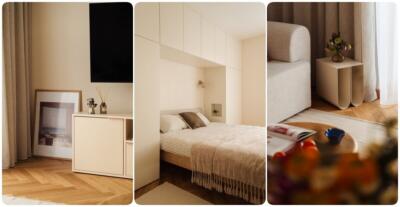 1. Elegancki salon z nowoczesnym designem mebli.2. Przytulna sypialnia z minimalistyczną zabudową.3. Stylowy kącik wypoczynkowy z designerskim stolikiem.