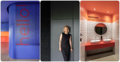 1. Futurystyczna przestrzeń z niebieską architekturą.2. Elegancka aranżacja w minimalistycznym wnętrzu.3. Nowoczesna łazienka z kolorem Pantone Living Coral.