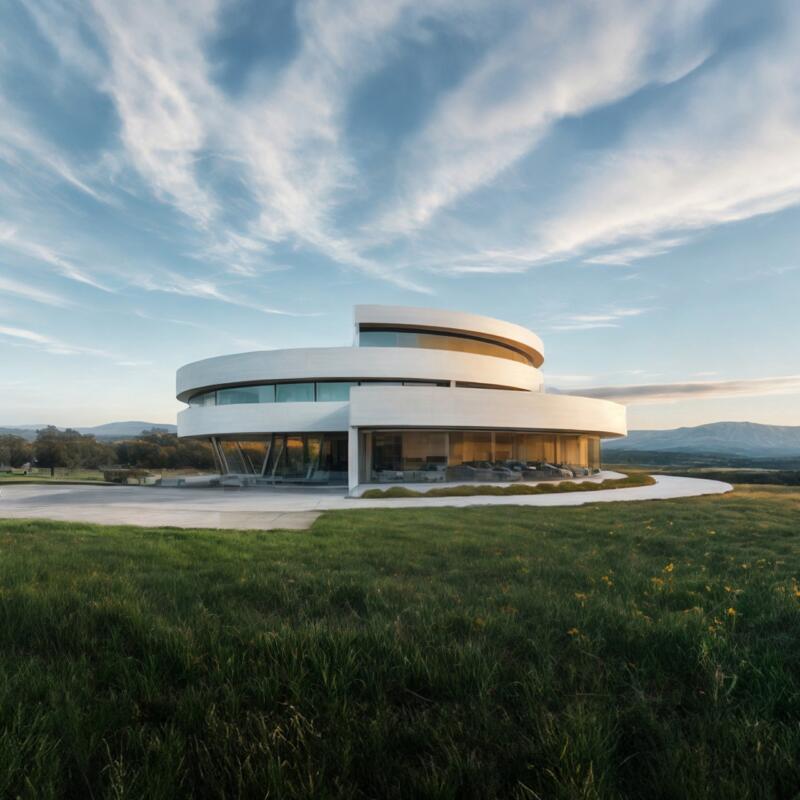 Nowoczesna architektura z zaokrąglonymi liniami w krajobrazie.