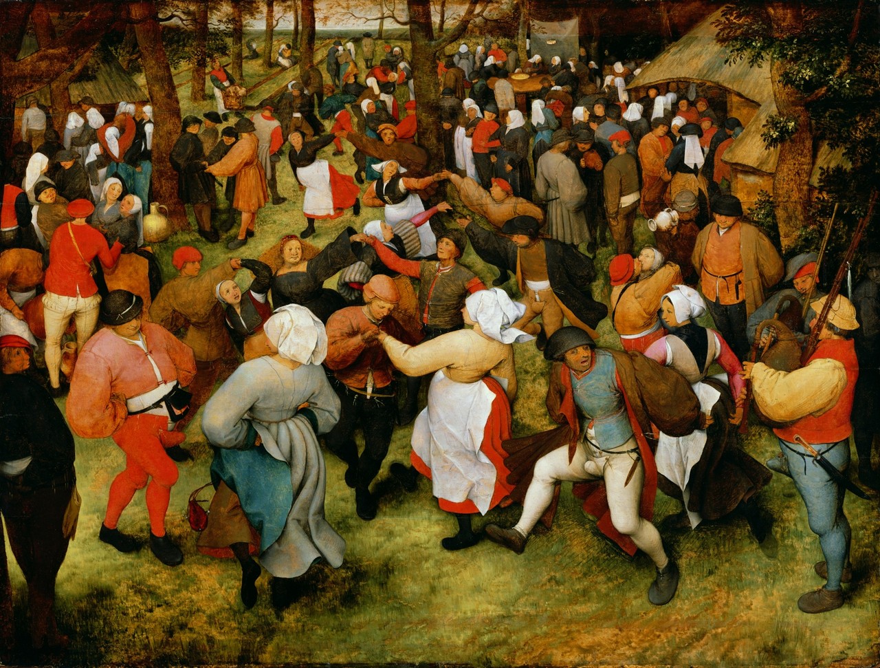 Pieter Bruegel starszy – Dansende boeren op een bruiloftsfeest in de open lucht