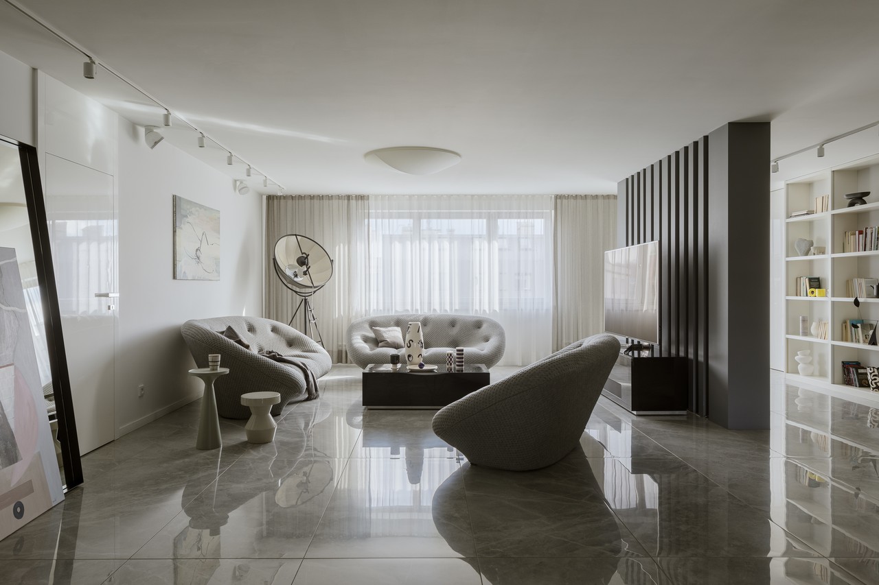 Elegant living room with modern designer sofas.