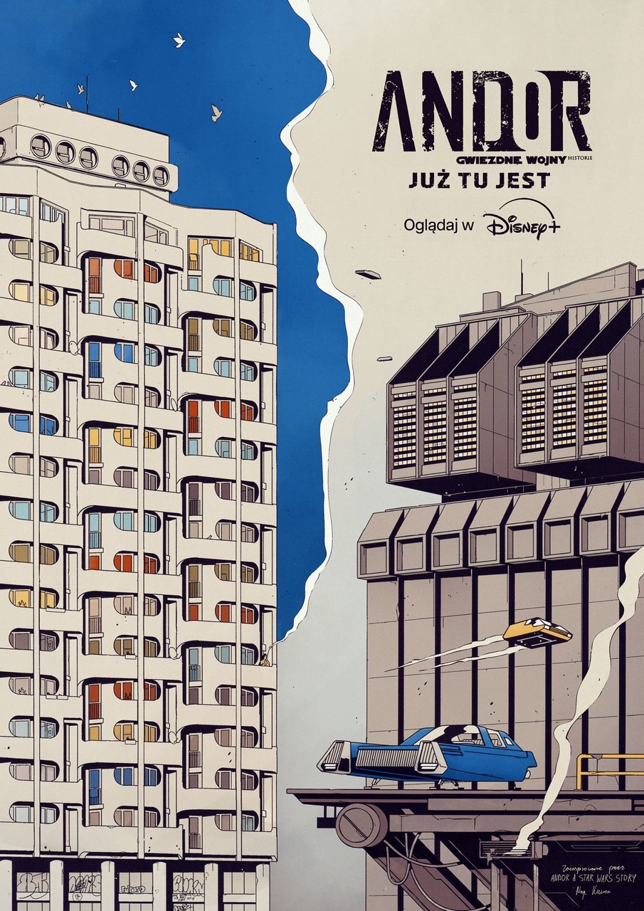 WROCŁAW, Wybrzeże Słowackiego 5 (przy Moście Grunwaldzkim), Autor: Krzysztof Nowak Motyw: Modernistyczny budynek mieszkalny z placu Grunwaldzkiego i jego galaktyczny sobowtór z „Andora”.