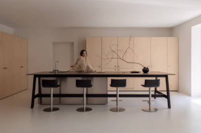 Nowoczesna kuchnia z wyspą, minimalistyczne szafki, stylowy design.