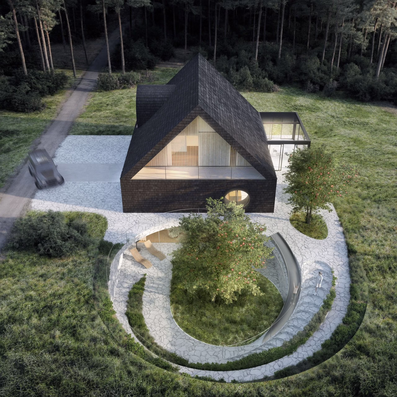 Dom ze Schronem i Ogrodem Scorpio House: przestrzeń z atomową odpornością - projekt BXB Studio